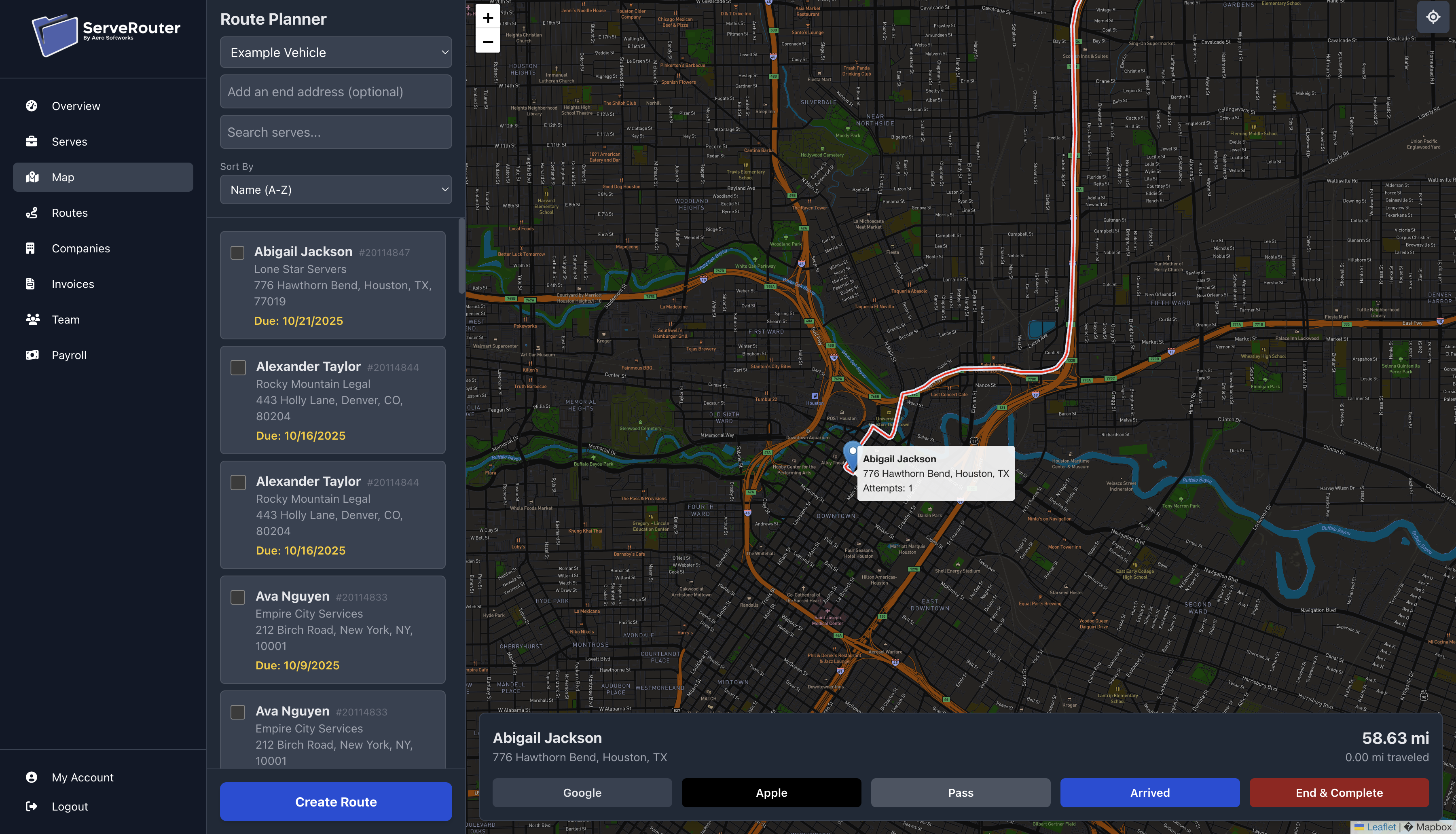 ServeRouter Route Planning Map